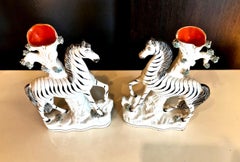 Pair of Staffordshire Zebra Spill Vases, circa 1880