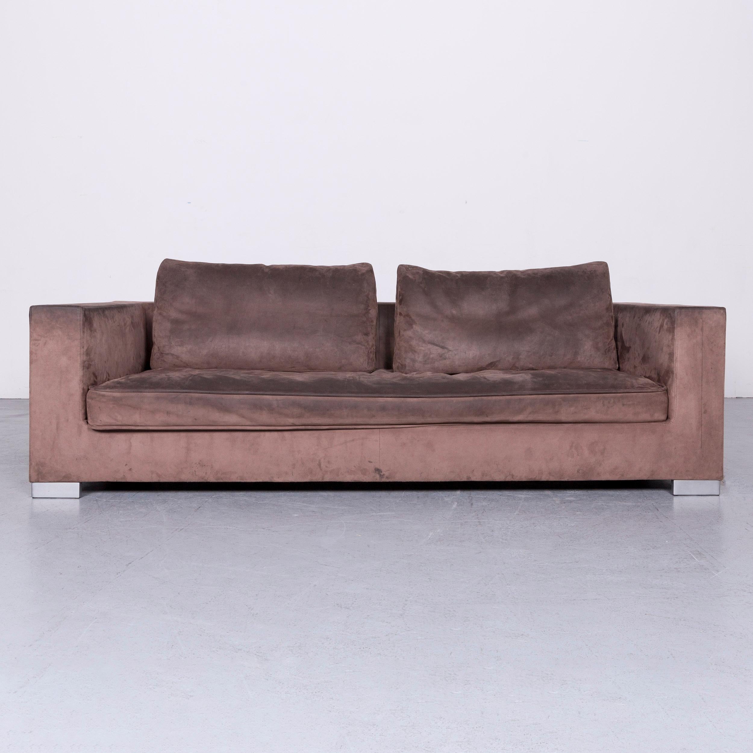 We bring to you a Ligne Roset Rive Gauche designer fabric sofa footstool set brown two-seat couch.