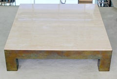 Mid-Century Modern Massive Marble and Brass Square Coffee Table Springer Era