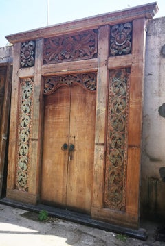 19th Century Large Indian Main Door with Detailed Hand-Carved Side Panels