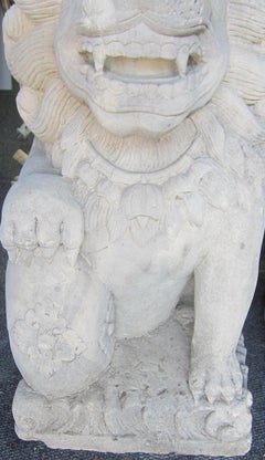 Pair of Balinese Limestone Lion Foo Dog Statues