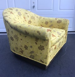 Milo Baughman Style Mid-Century Scalamandre Upholstered Barrel Chair Castors
