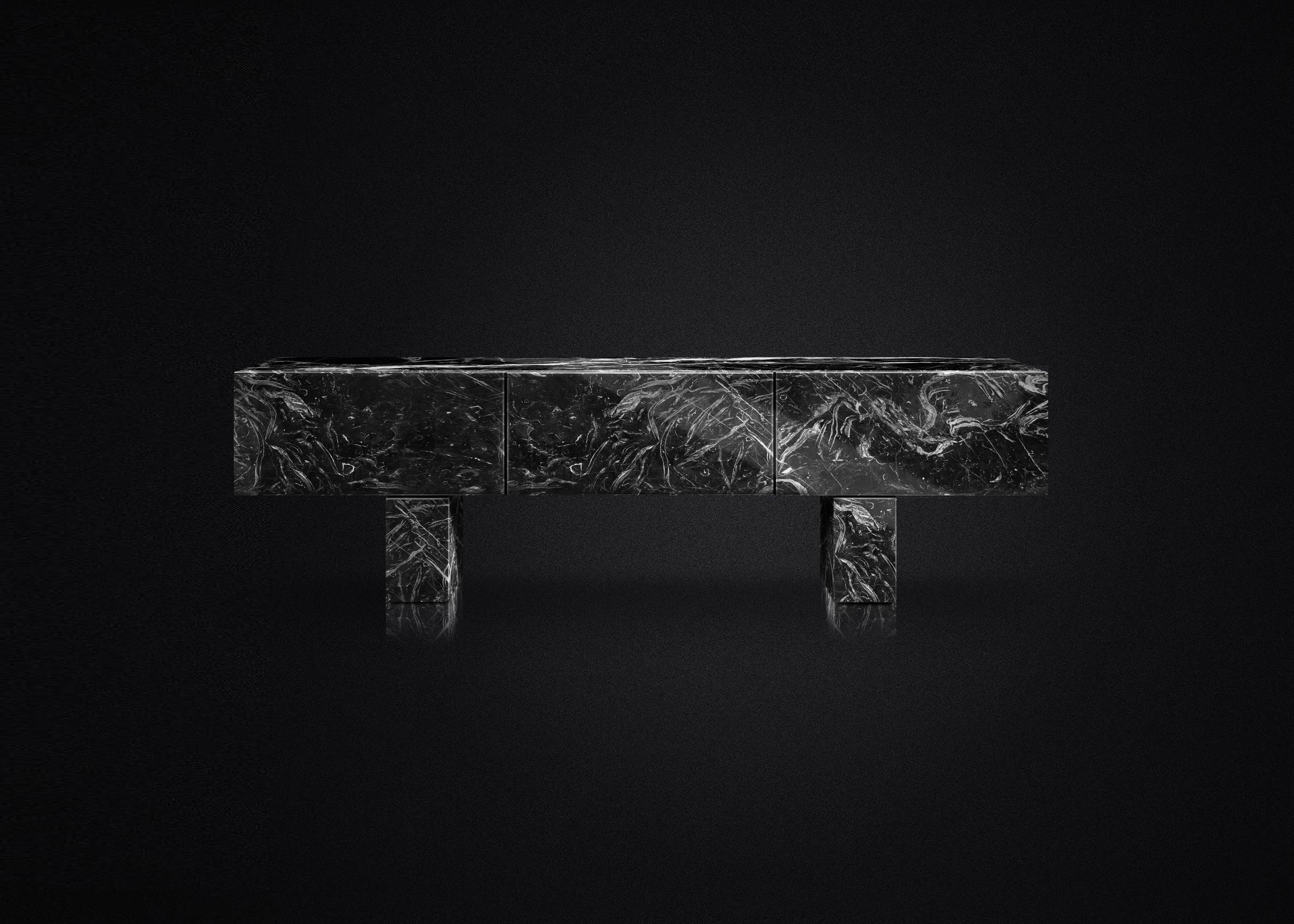 Console Diablo.

Directly inspired by natural beauty of Iceland. Made of black Nero Marquina marble. Interior in Macassar Ebony veneer.
Contemporary, luxurious and impeccably crafted, this console makes a beautiful home investment. The design works