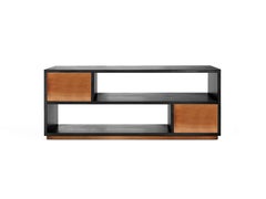 Contemporary Svartifoss Media Console in Black Wood, Copper and Brass