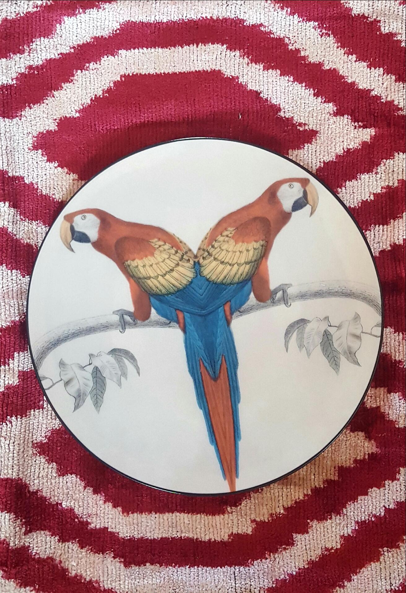 Other Sultan's Journey Red Parrots Porcelain Plate by Patch NYC for Les-Ottomans For Sale