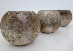 Set of Three Concrete "Canon Ball" Garden Urns from the 1950s, France