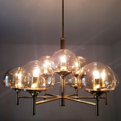 Nine-Arm Brass Chandelier with Glass Globes Style Hans-Agne Jakobsson, 1960s