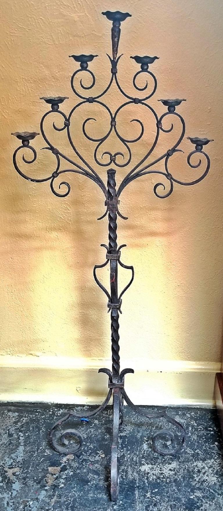 Presenting an absolutely gorgeous 18th century Spanish cast iron seven candle floor candelabra from circa 1750.
This stunning piece is elegant simplicity at it’s best with the most gorgeous natural age and patina to its surface.

It is made of