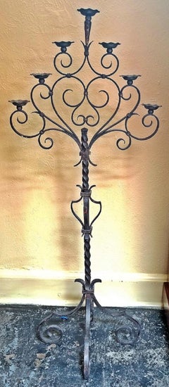 18th Century Spanish Cast Iron Floor Candelabra