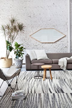 Alfombra de lana tejida a mano con diseño gráfico en blanco y negro