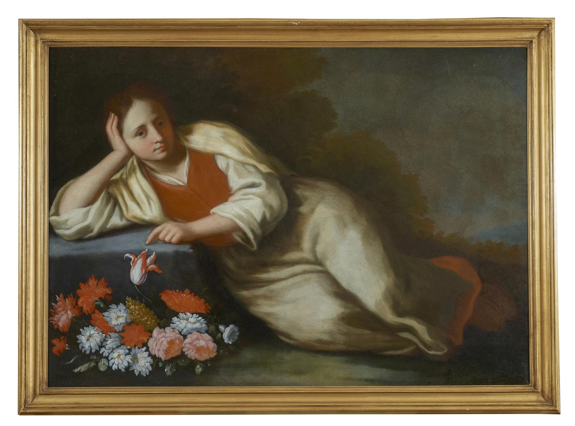 Painting oil on canvas, with dimensions of 86 x 121 cm without frame and 100 x 135 cm with frame, depicting a girl lost in the nature of the painter Giuseppe Romani (Como 1654 - Modena 1718).

The painting in question is a typical example of the