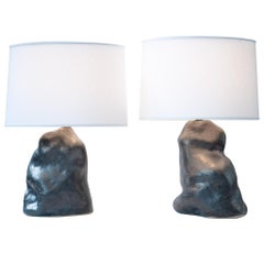 J Schatz Studio 2018 Metallic Black Amorphous Table Lamp Pair, One of a Kind