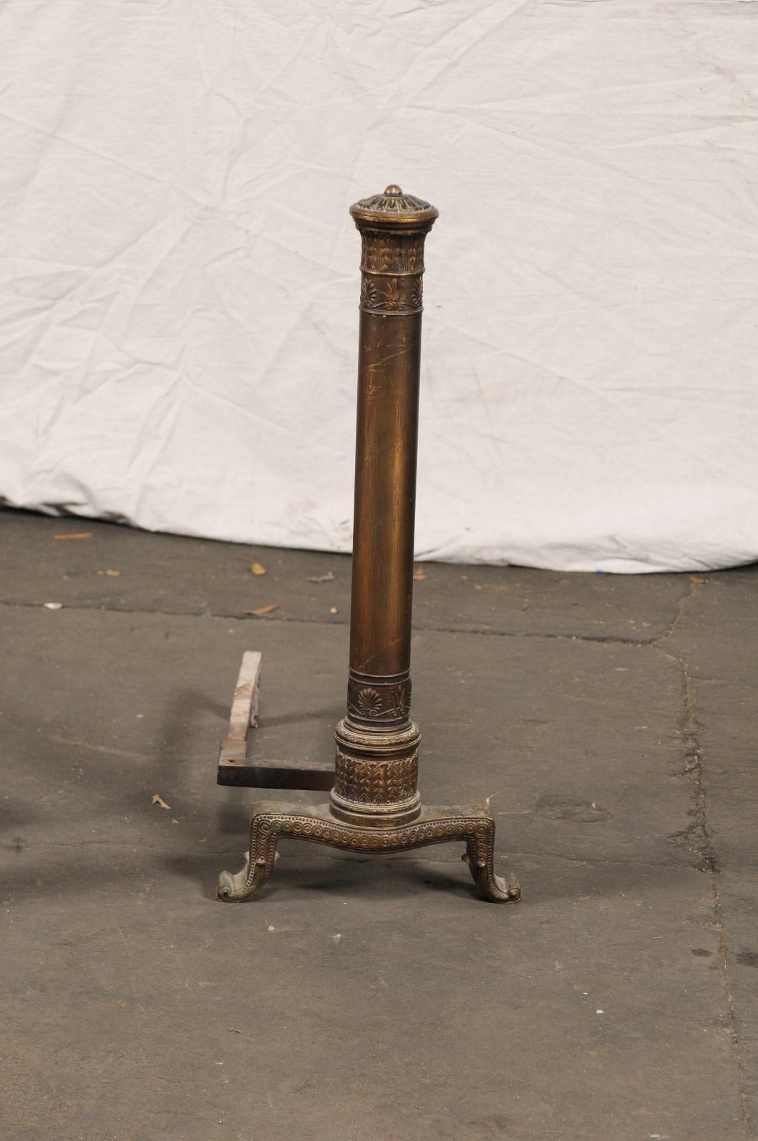 Pair of 19th Century Neoclassical Tall Bronze Andirons In Good Condition For Sale In Atlanta, GA