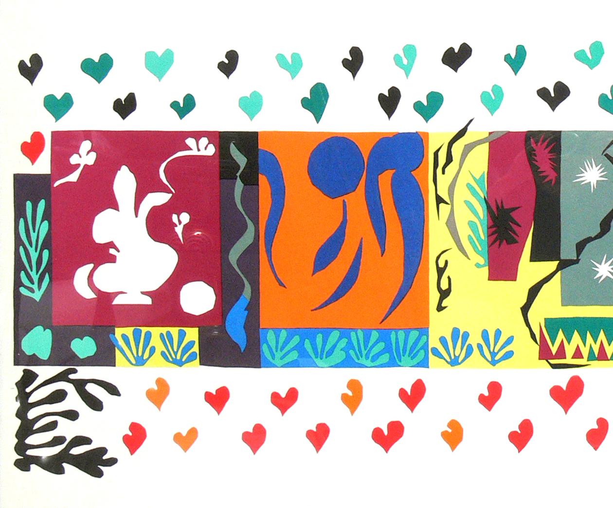 Vibrant color Henri Matisse Lithograph, circa 1970s. It has been framed in a clean lined black lacquered wood gallery frame under UV resistant glass.