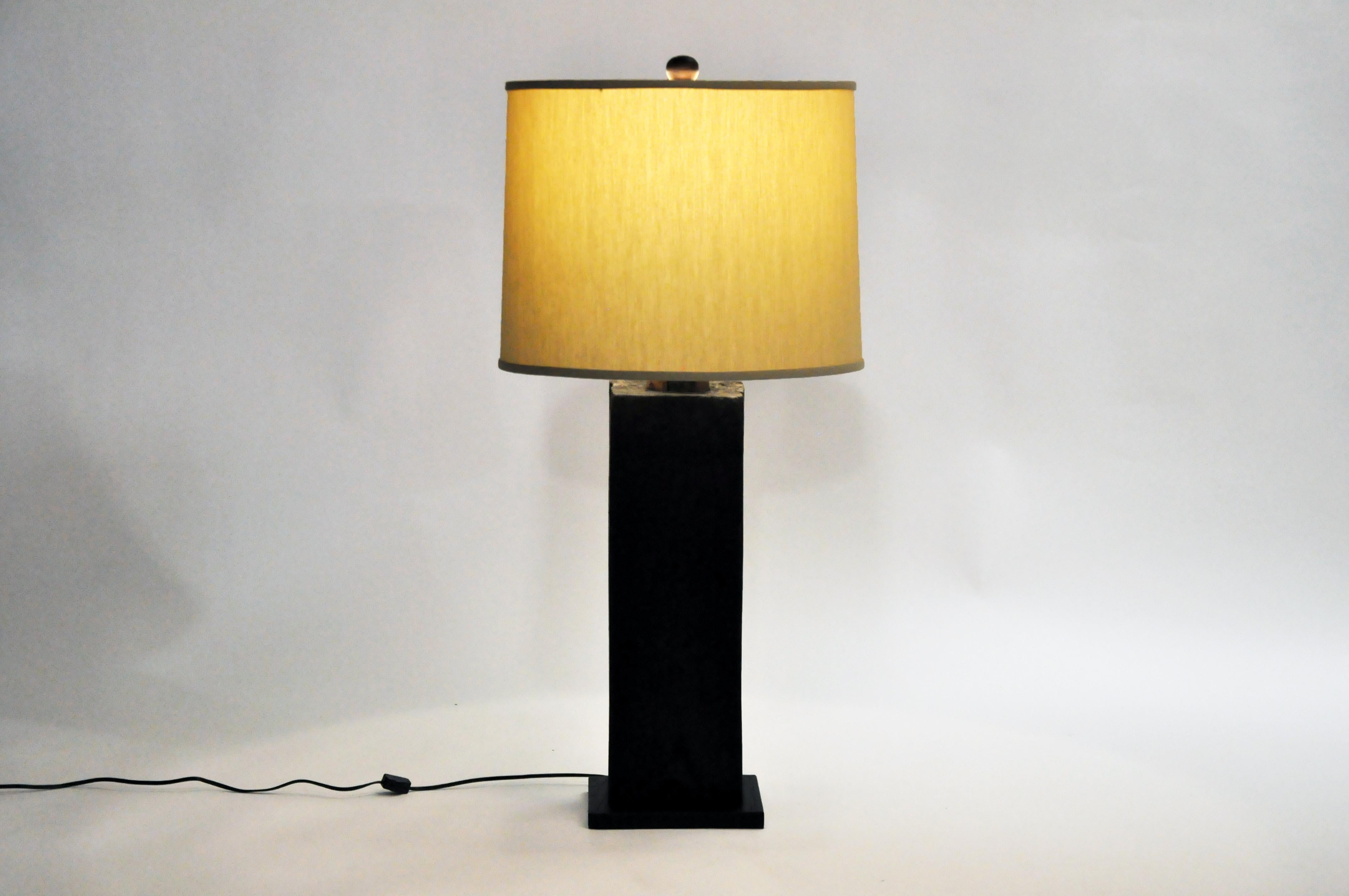 This newly made custom solid wood table lamp was made in the USA from reclaimed wood from Thailand. The lamp has been wired for use in the US.