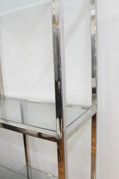 Milo Baughman Style Modern Chrome and Glass Etagere on Marble Base