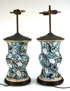 Chinese Qing Dynasty Yen-Yen Dragon Vase Table Lamps in Sky-Blue
