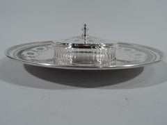 Antique Tiffany Edwardian Sterling Silver and Glass Caviar Dish on Stand