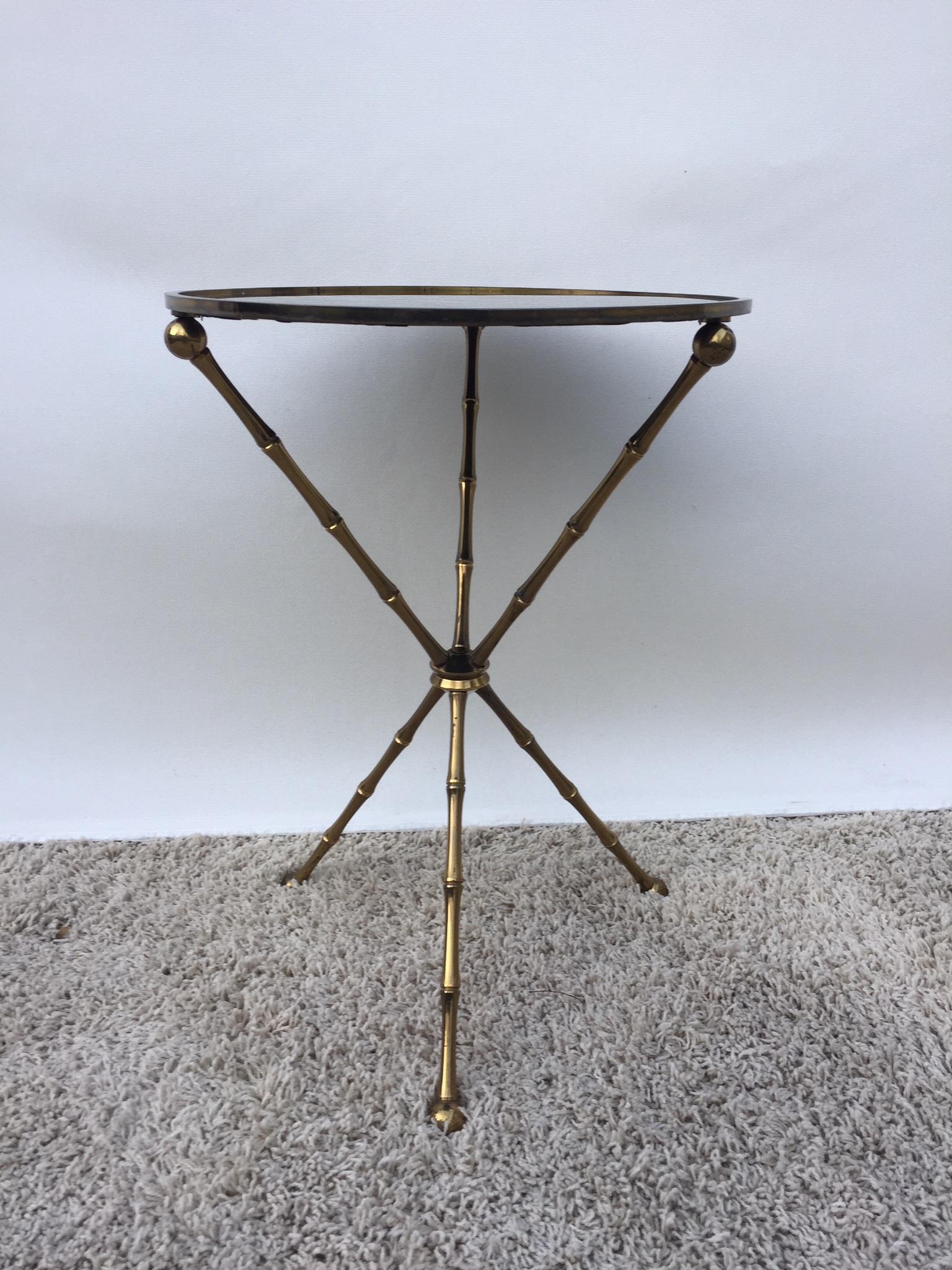 Maison Bagues, bronze grey mirror gilt vien top Hollywood Regency side Table .