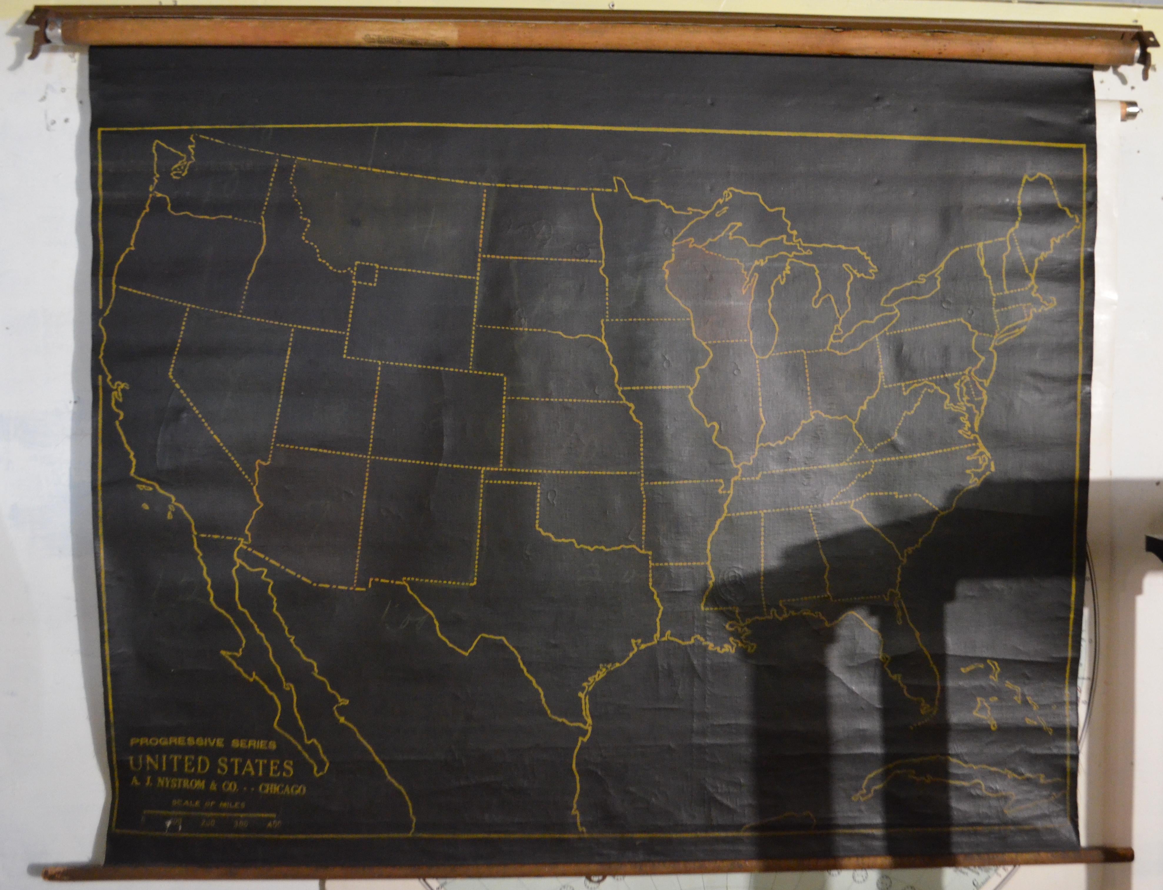 Map of the United States, early 1900s. Unique classroom application with its durable black chalkboard canvas that allows for hand-written annotations that are easily erasable. Whether used for instructional purposes or for striking wall display,