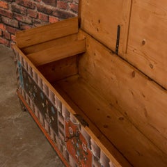 Long Antique Painted Romanian Trunk with Original Paint