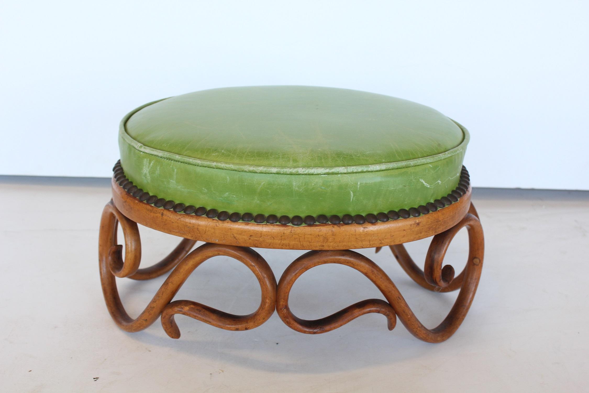 1900s bentwood and leather foot stool by Thonet. We have two available.