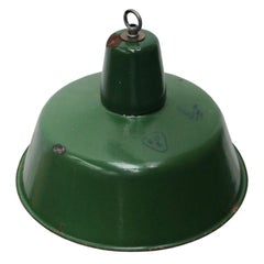 Light Green Enamel Vintage Industrial Pendant Lamps (2x)