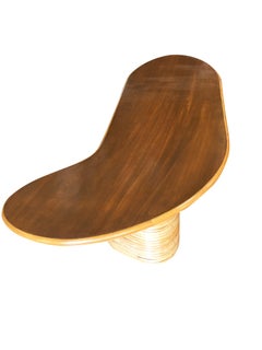 Long Biomorphic Rattan Coffee Table with Wood Top