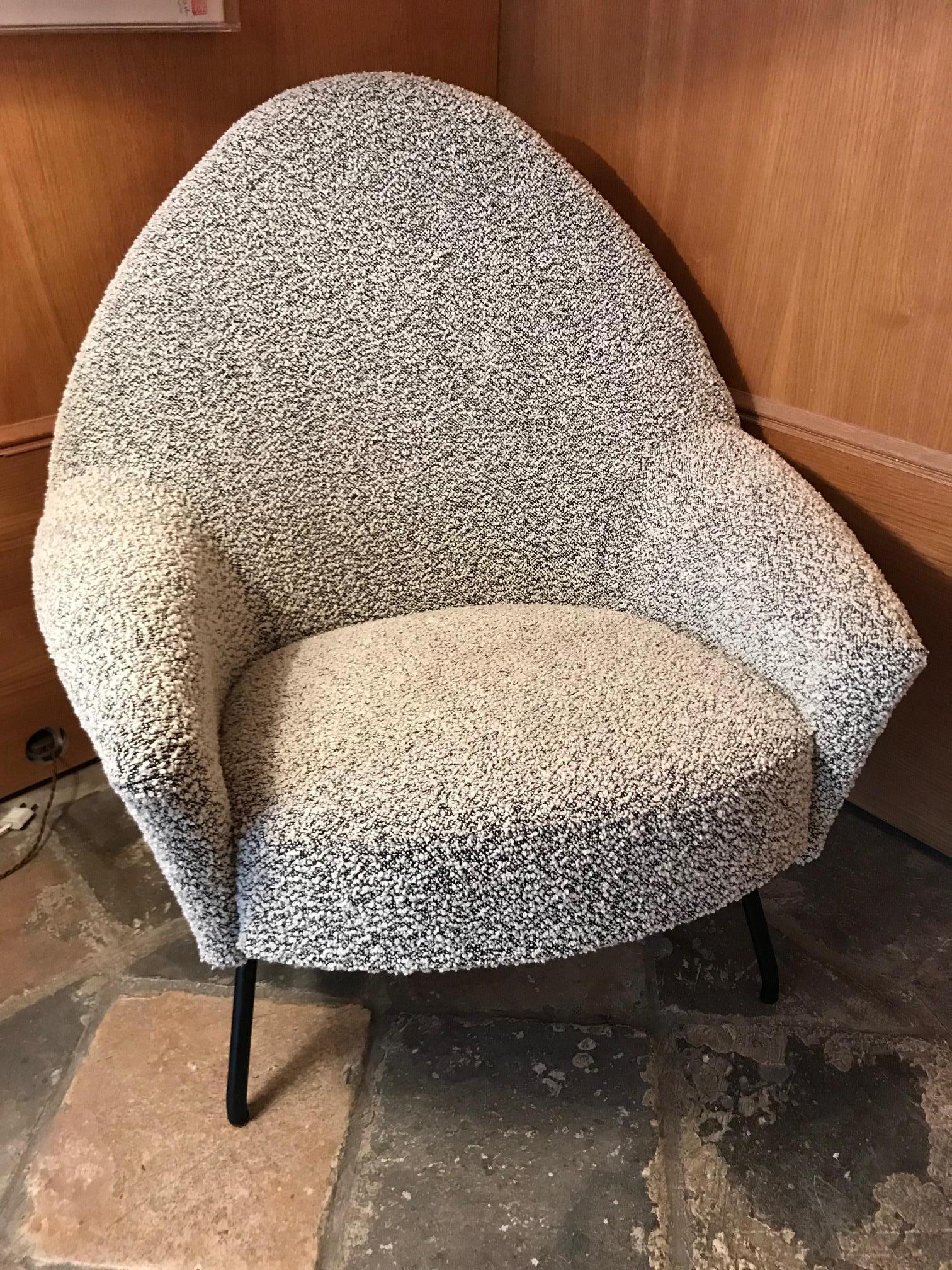 Armchairs model 770 by Joseph-André Motte for Steiner, 1958. Black metal-lacquered feet. Recently reupholstered with the Bisson Bruneel fabric 