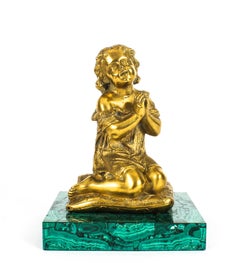 French Malachite and Ormolu-Mounted Sculpture of a Girl Praying, 19th Century