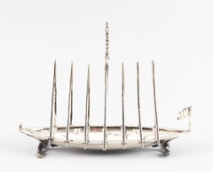 Antique Silver Plated Rowing Boat Toast Letter or Rack, 19th Century