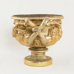 Midcentury French Hotel Ritz Paris Gilt Cast Iron Urn with Handles and Masks