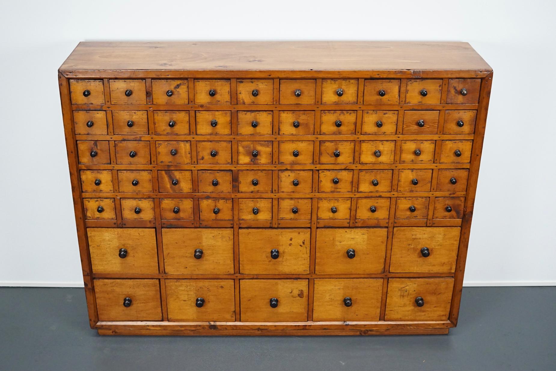 Dutch Pine Apothecary Cabinet or Bank of Drawers, 1940s 13