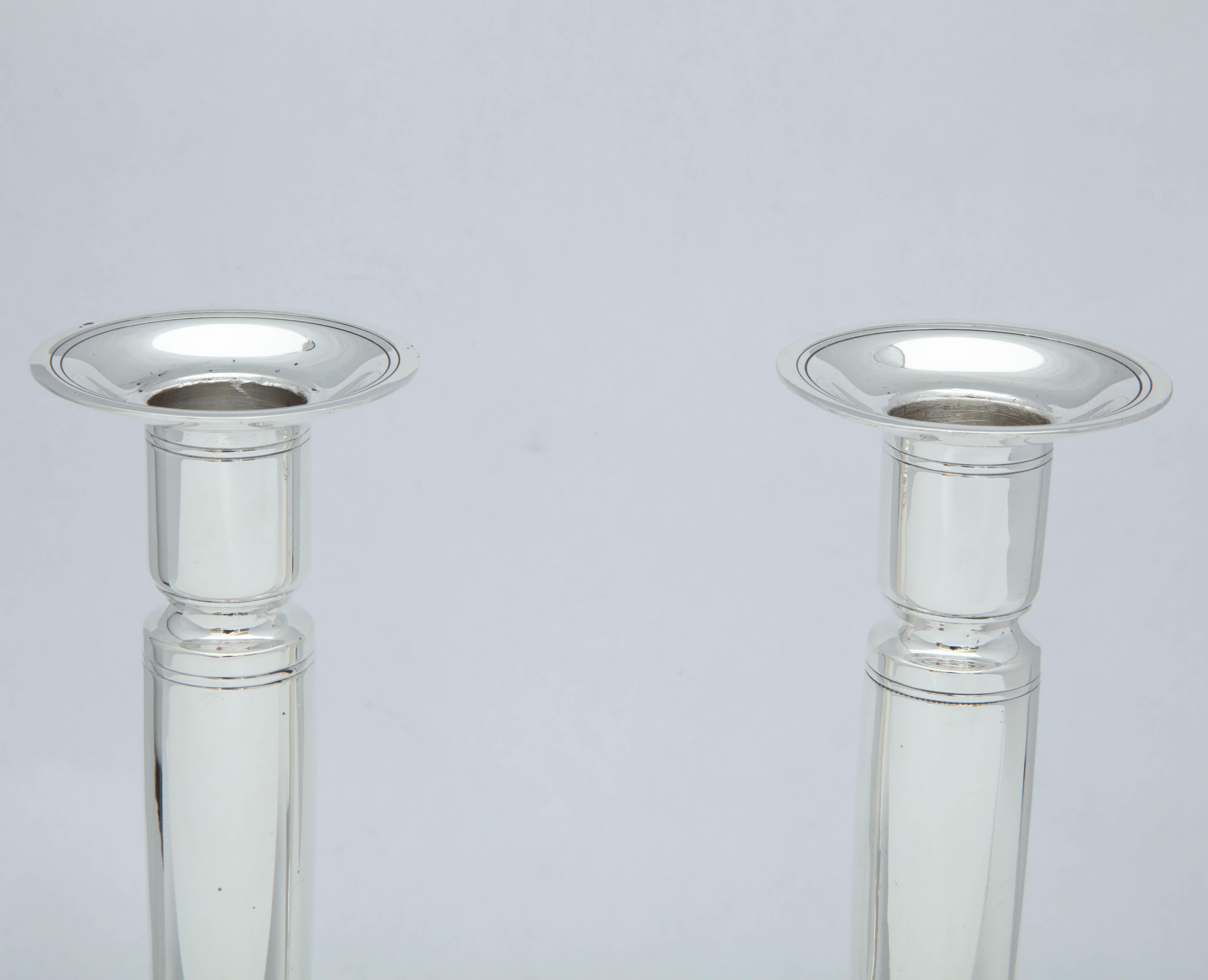 American Pair of Mid-Century Modern Tiffany Sterling Silver Candlesticks