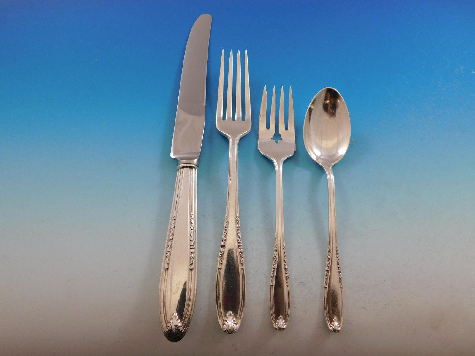 English Leonore by Manchester Sterling Silver Flatware Set for 8 Service 52 Pcs Dinner For Sale