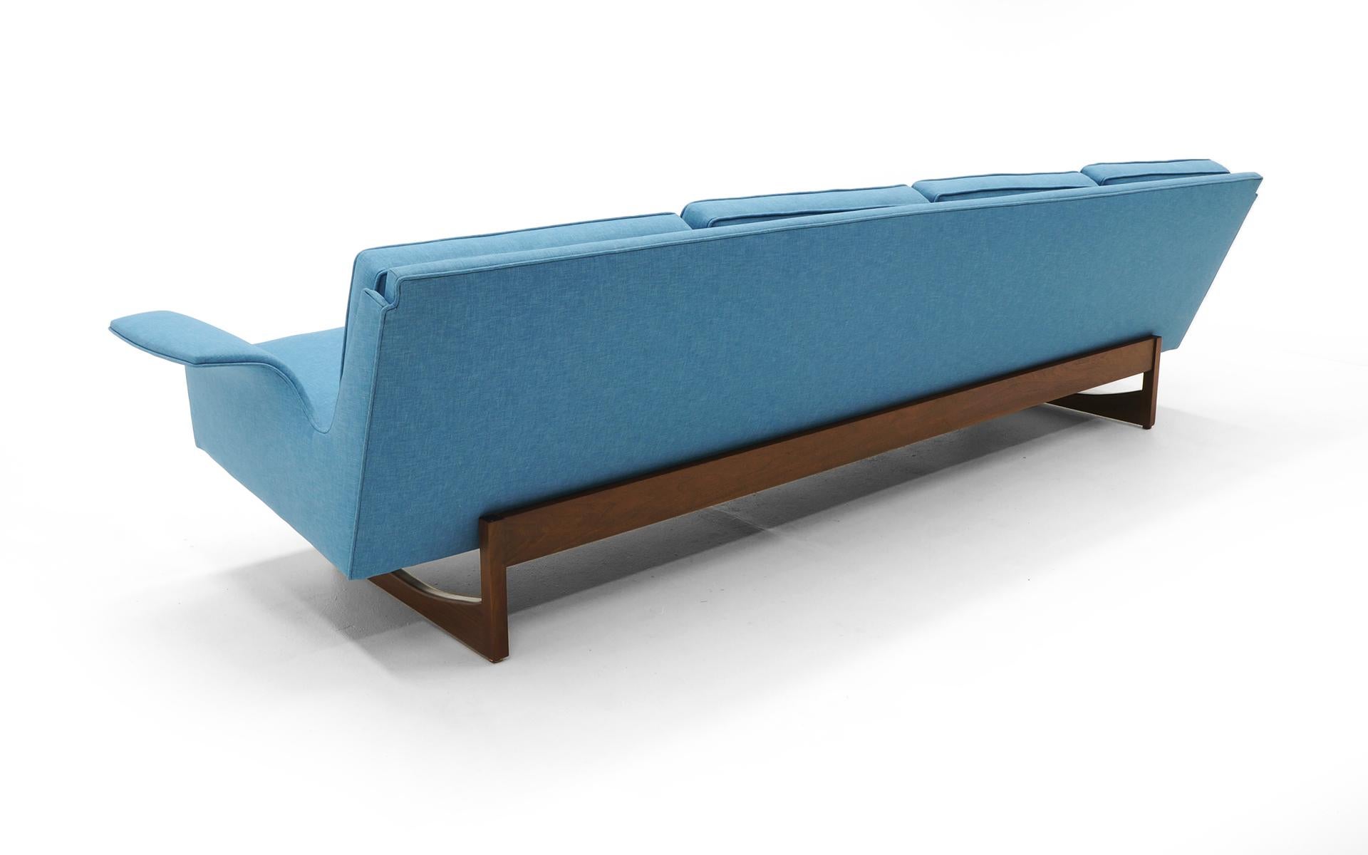 Mid-Century Modern Four-Seat Sofa Possibly Danish Modern or Adrian Pearsall, Beautiful Blue Fabric