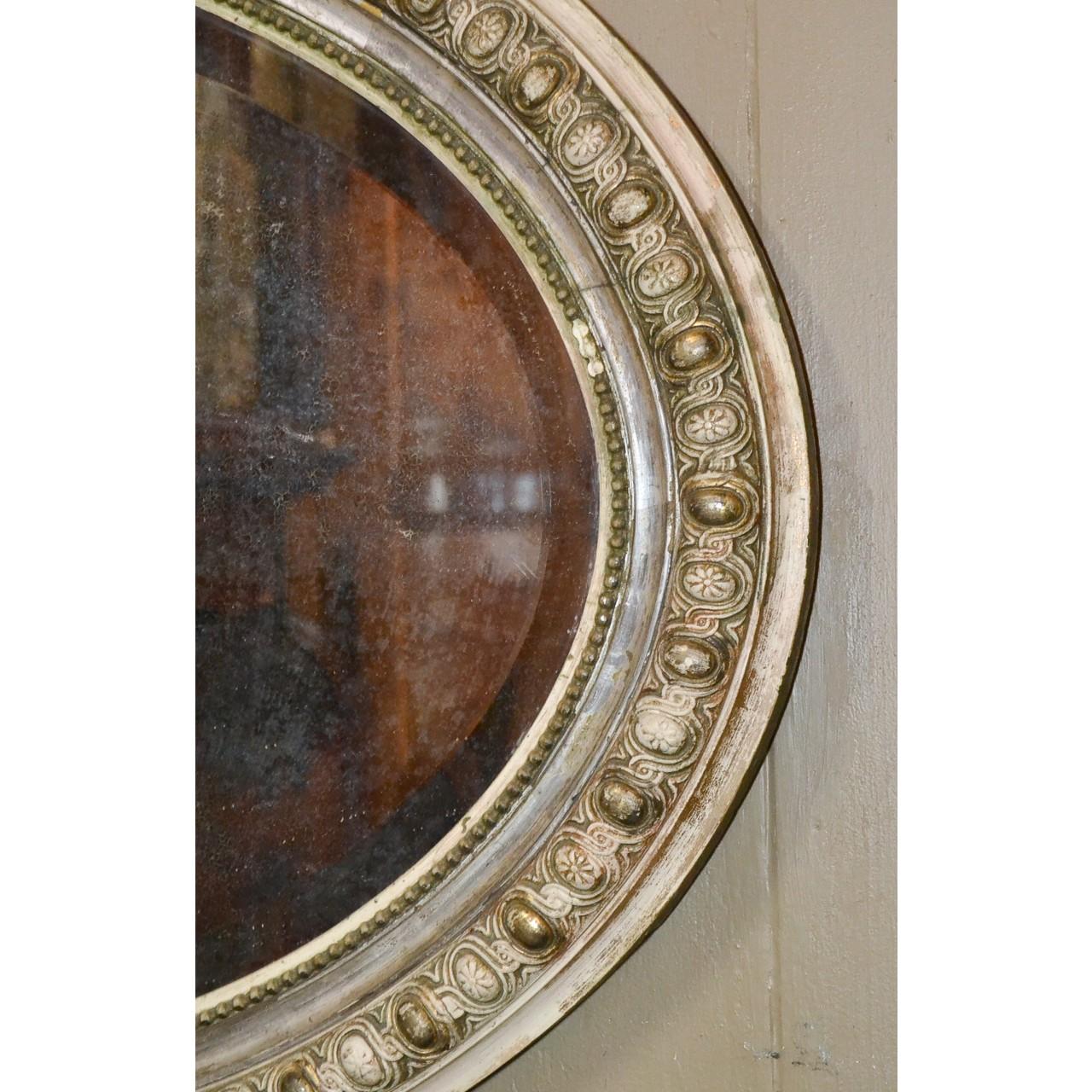 Beveled 19th Century French Louis XVI Carved Oval Mirror