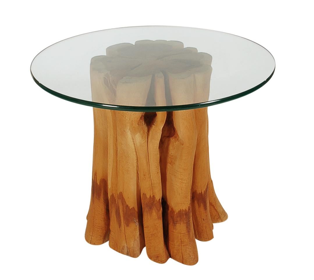 Esstisch aus Zypressenholz und rundem Glas, Moderne der Mitte des Jahrhunderts  (amerikanisch) im Angebot
