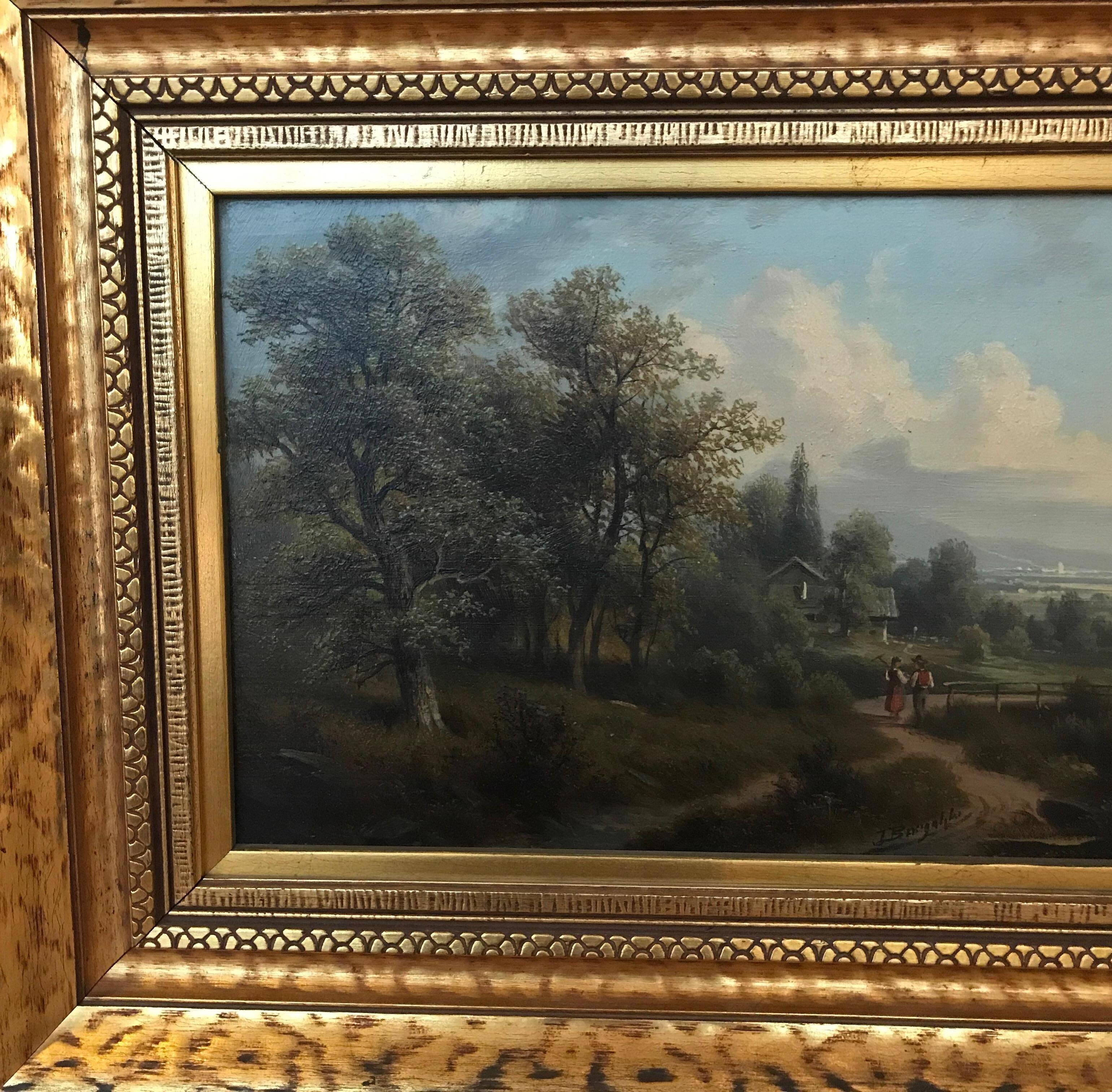 Early Victorian Antique Oil Painting on Board Artist SIgned Original Frame