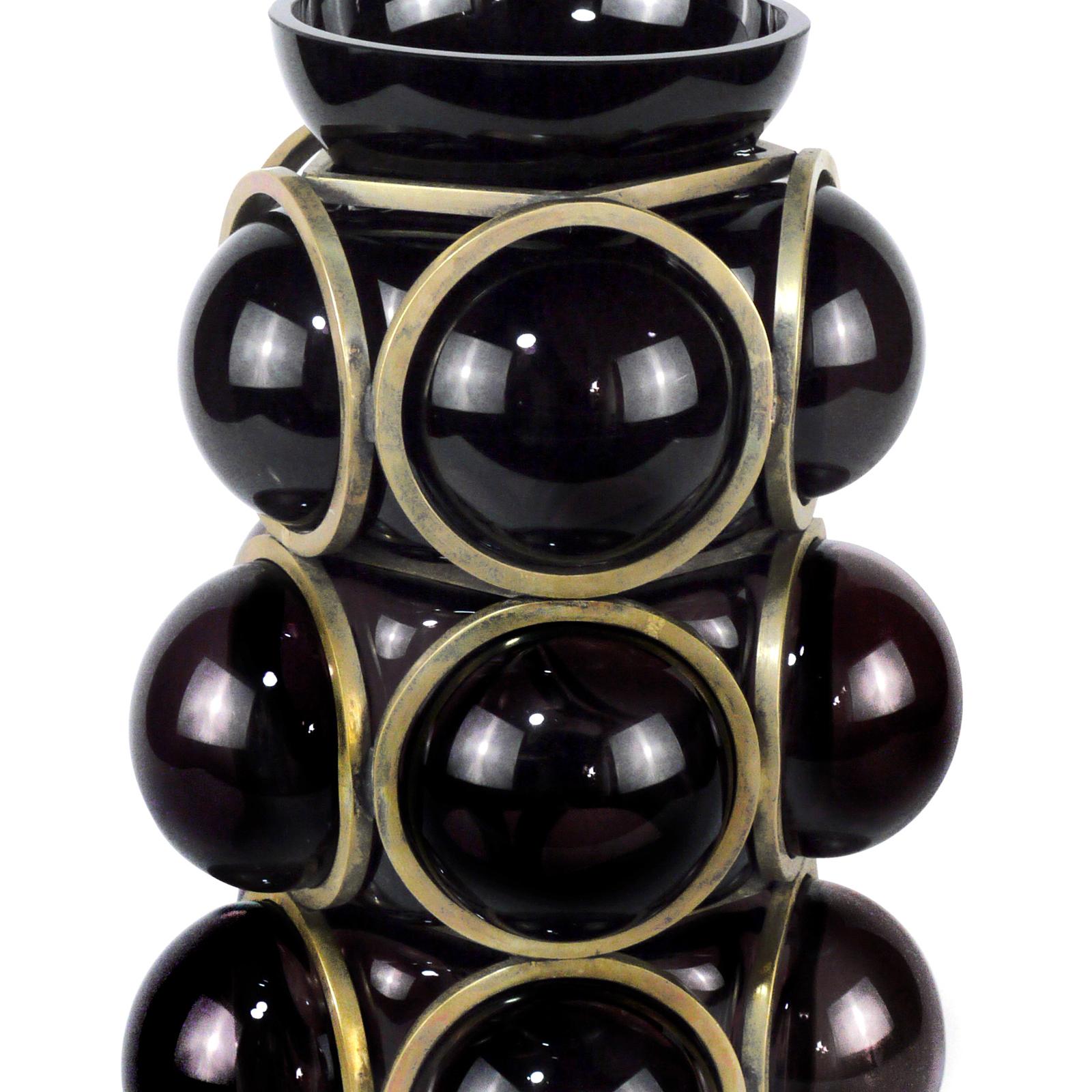 Francese Vaso Enlace con sfere di vetro nero in vendita