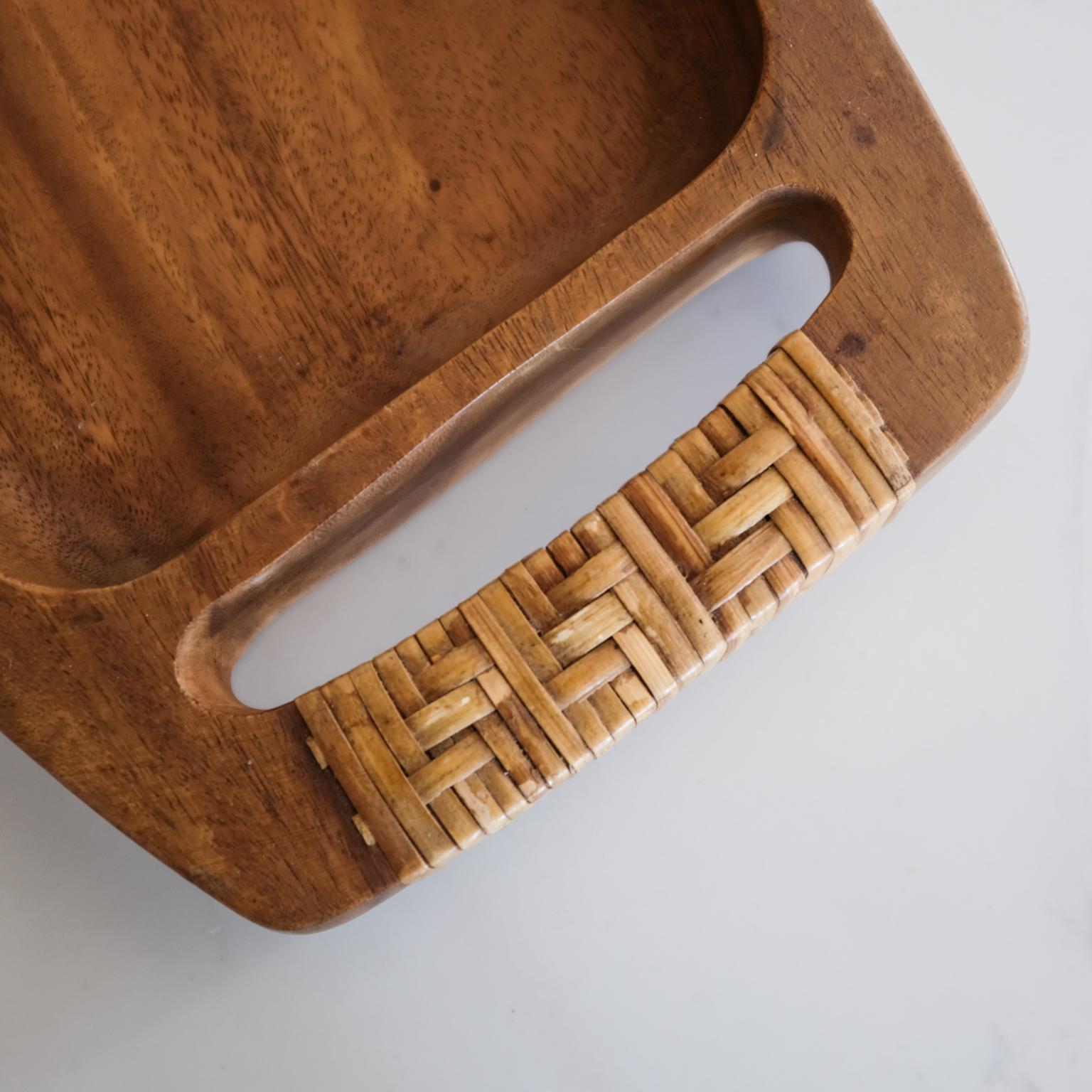 Mid-Century Modern Cane Wrapped Wood Tray or Catch All
