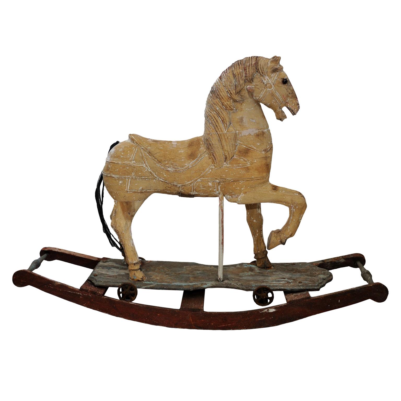 Hand-Painted French 19th Century Rocking or Trolley Horse, circa 1870 For Sale