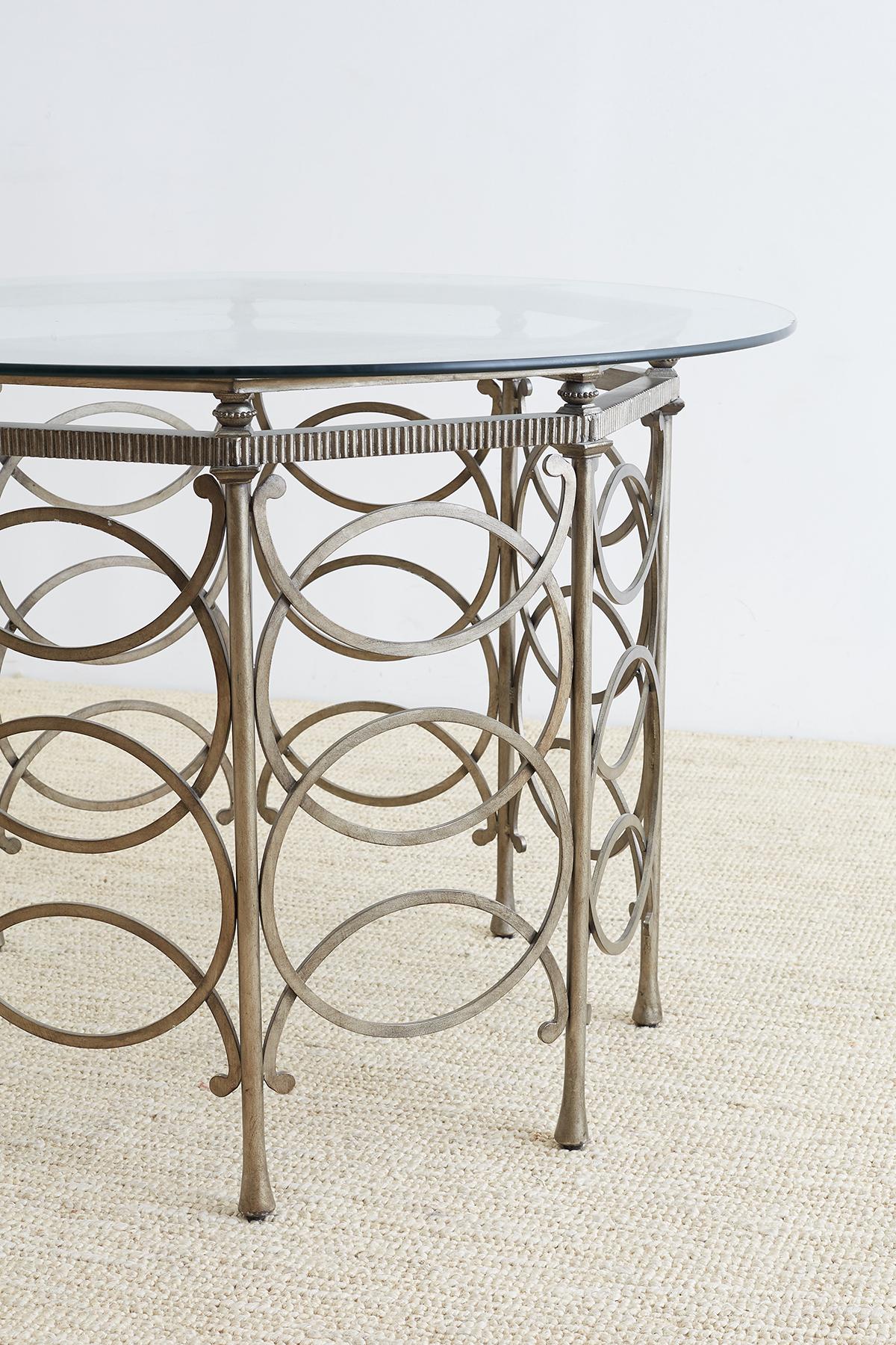 American Round Neoclassical Style Silverleaf Metal Dining Table
