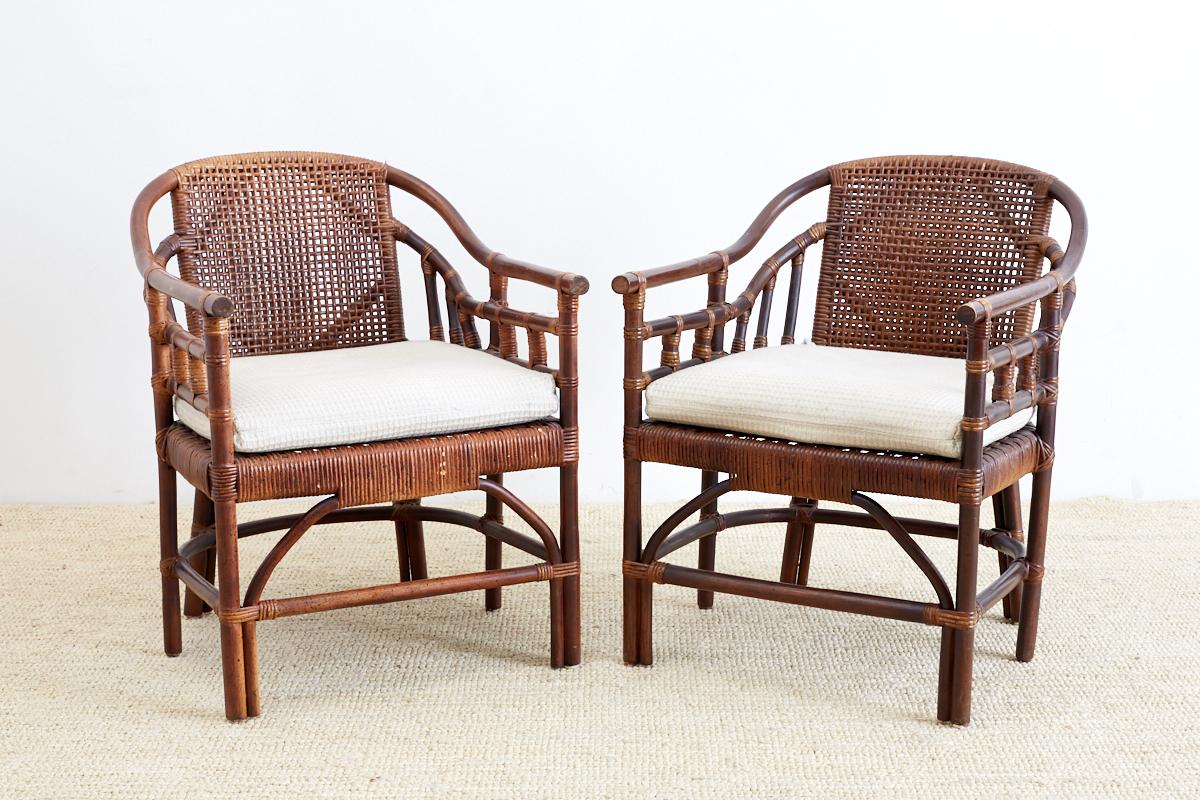 Mid-Century Modern McGuire Style Bamboo Barrel Back Lounge Chairs