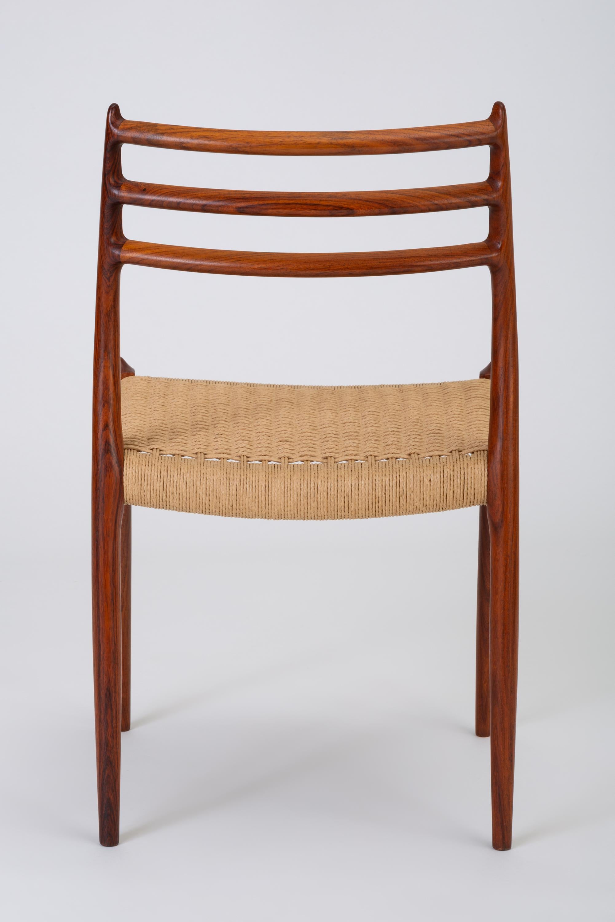 Scandinavian Modern Set of Six Model 78 Rosewood Dining Chairs by N.O. Møller