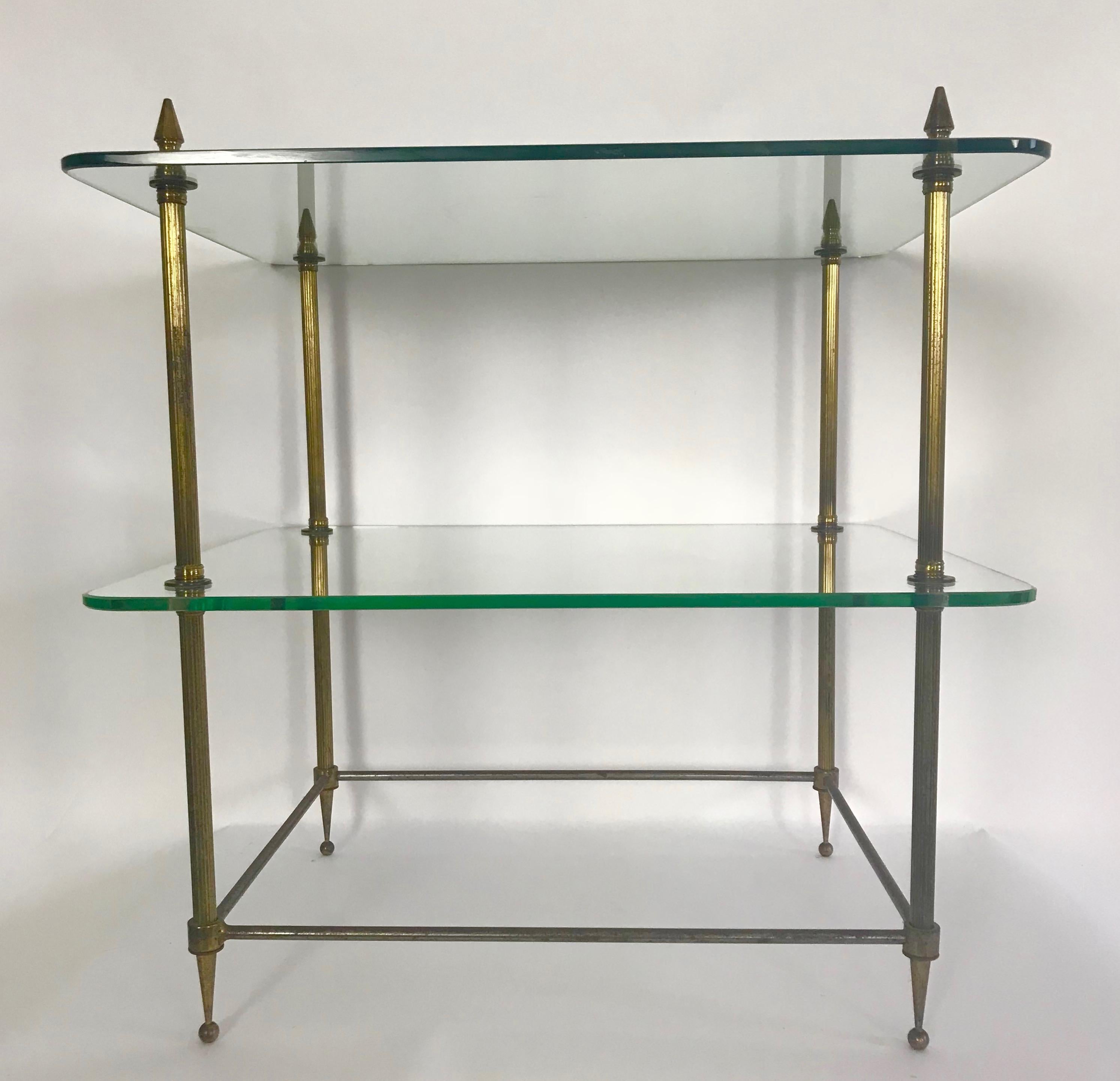French Two-Tiered Glass and Brass Side Table from France