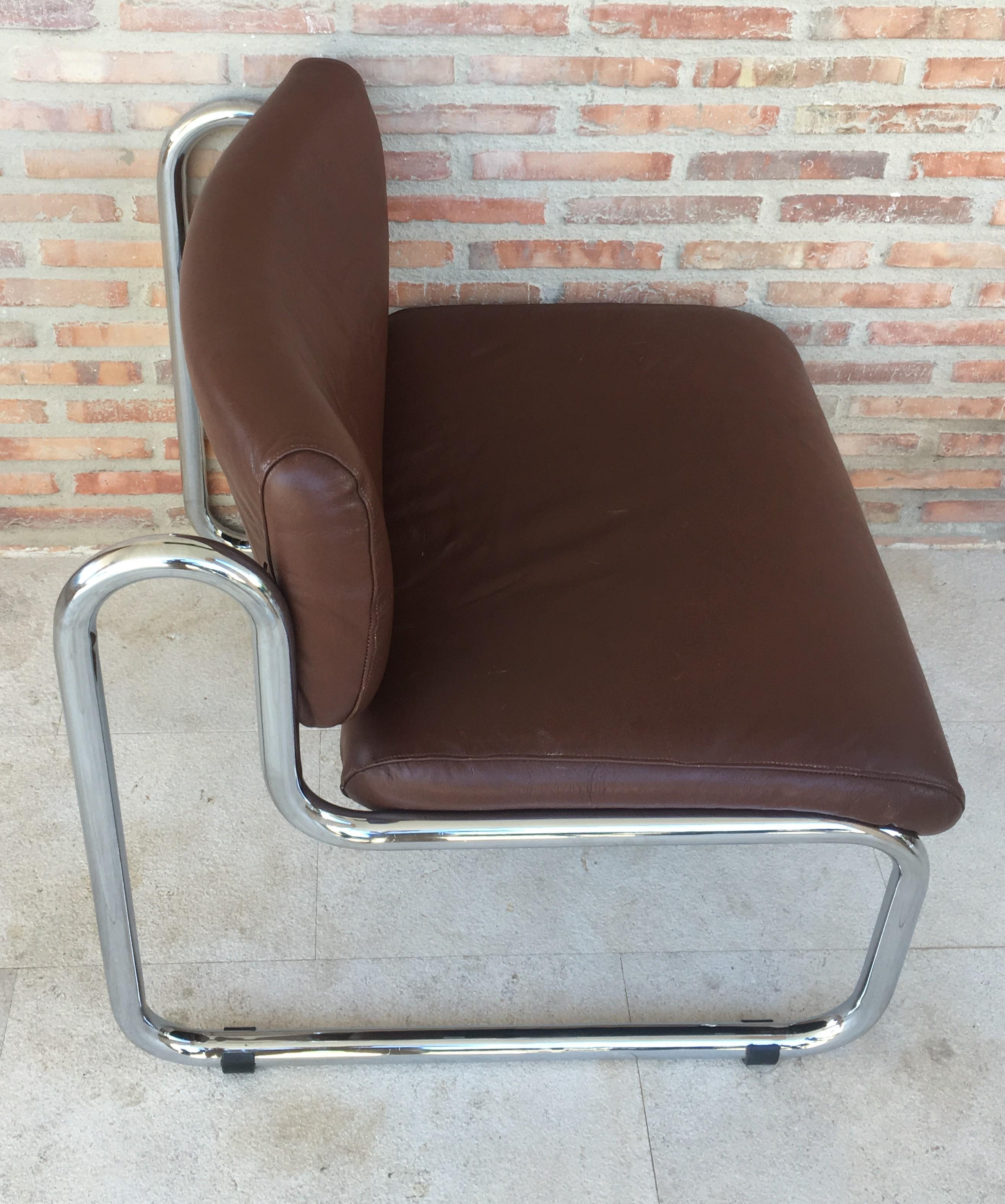 Mid-Century Modern Midcentury Sculptural Chrome and Leather Italian Lounge Chair