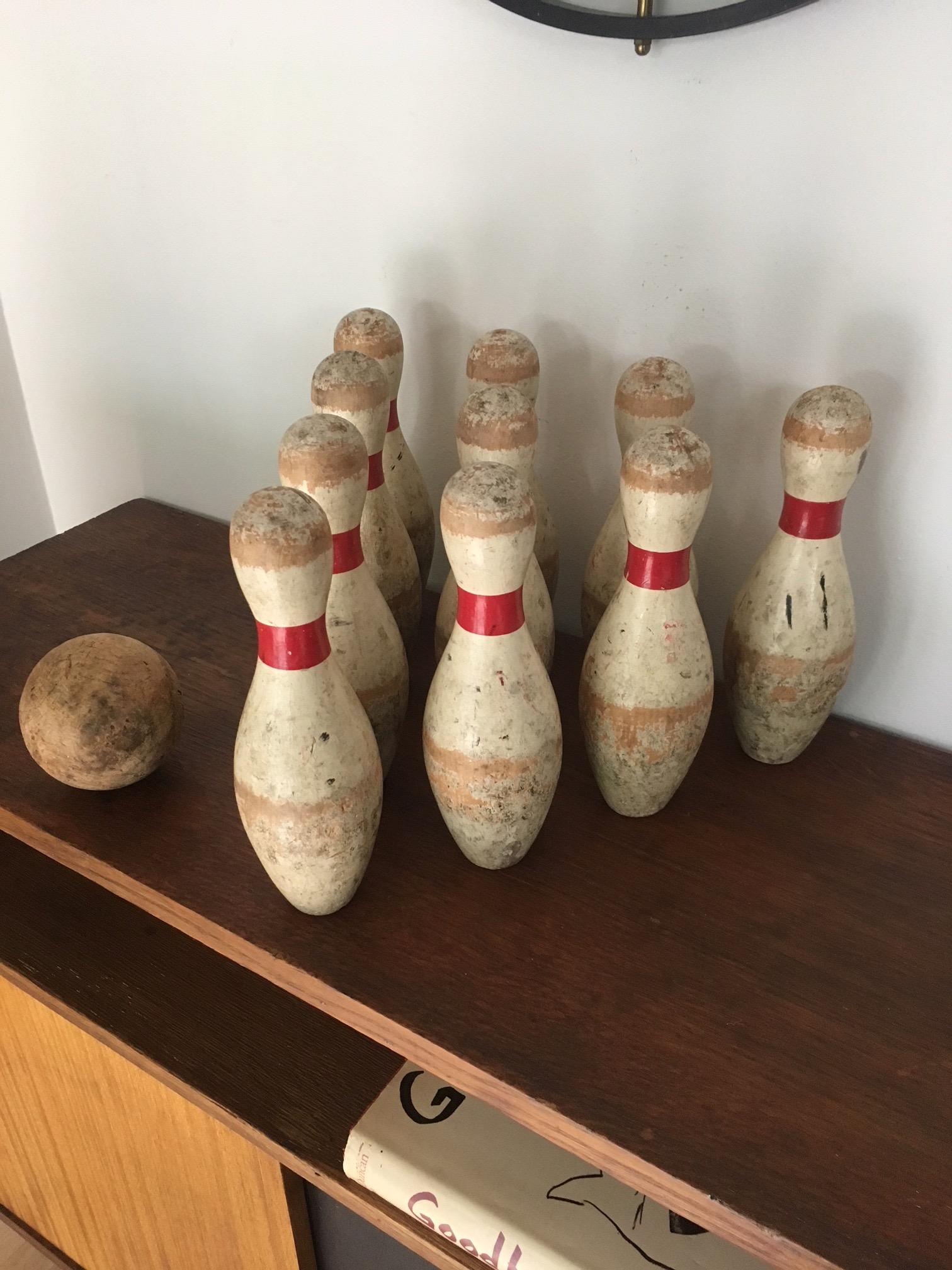 vintage wooden bowling set