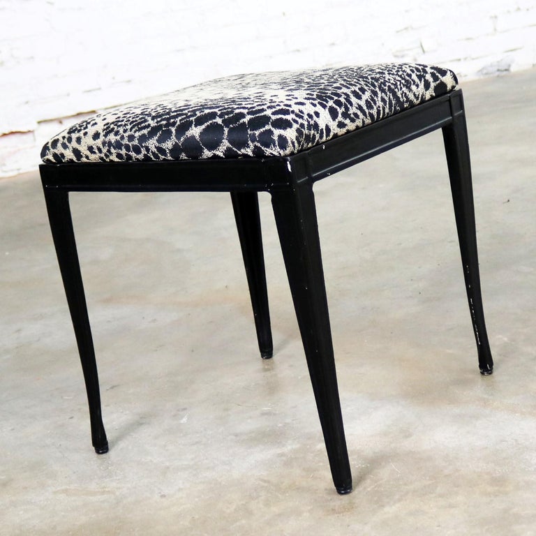 Black Art Deco and Animal Print Bench Ottoman Footstool Cast Aluminum