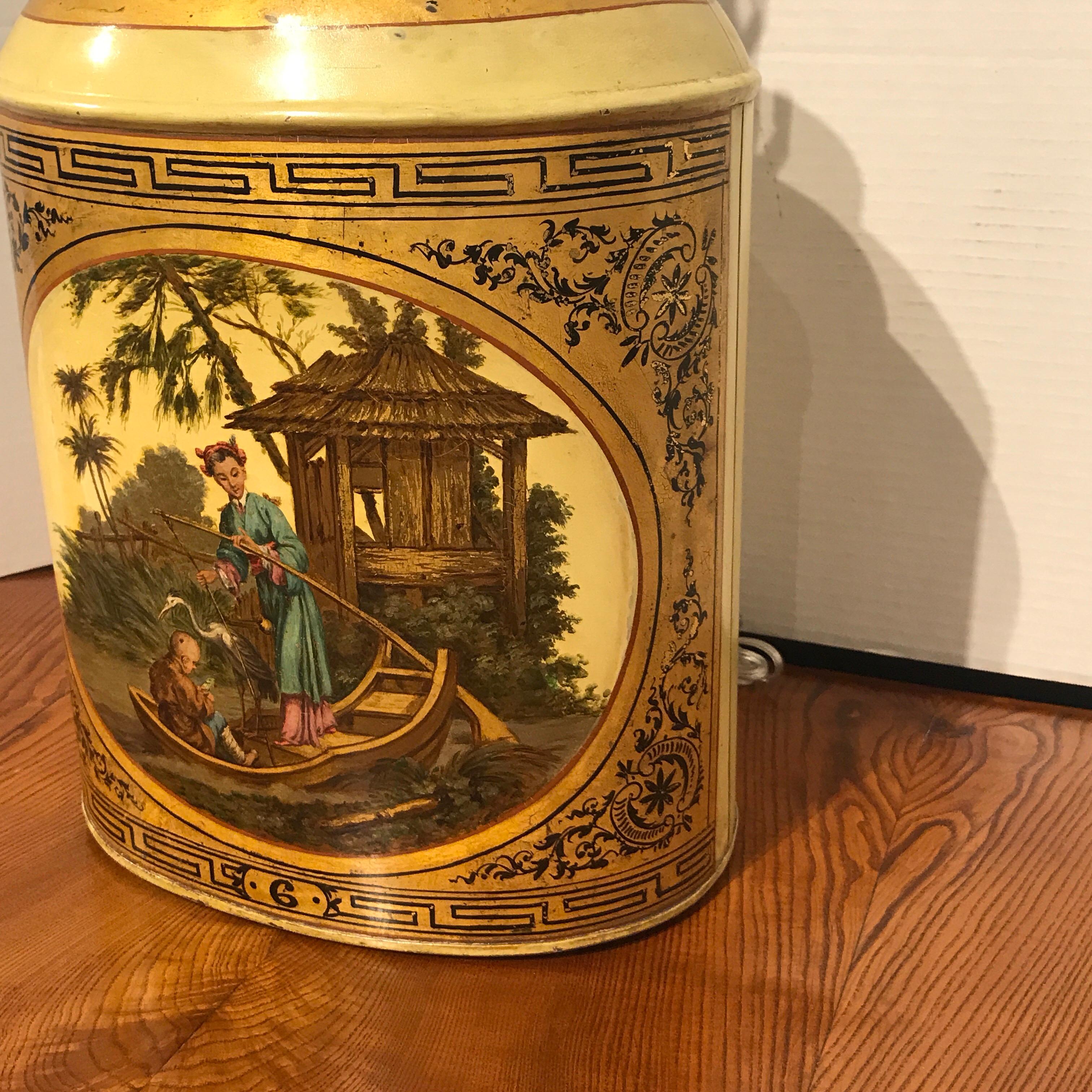 Regency Revival Antique English Chinoiserie #6 Tea Caddy Lamp For Sale